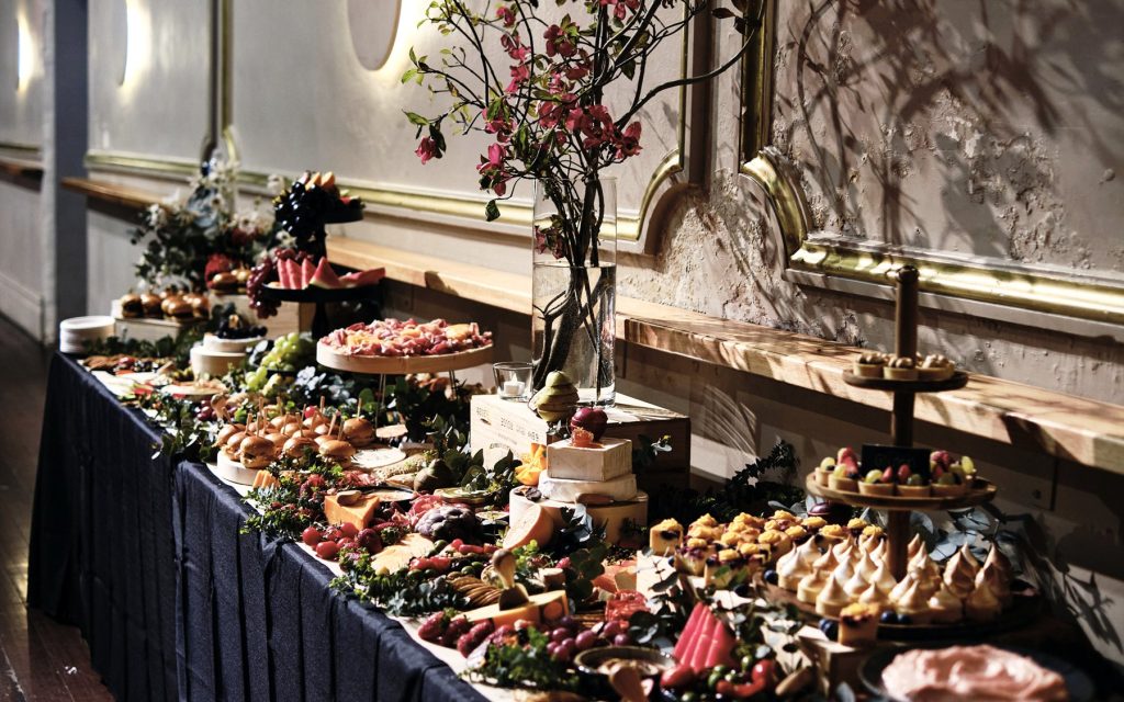 A substantial everydayfood grazing table in the ornate Northcote Theatre