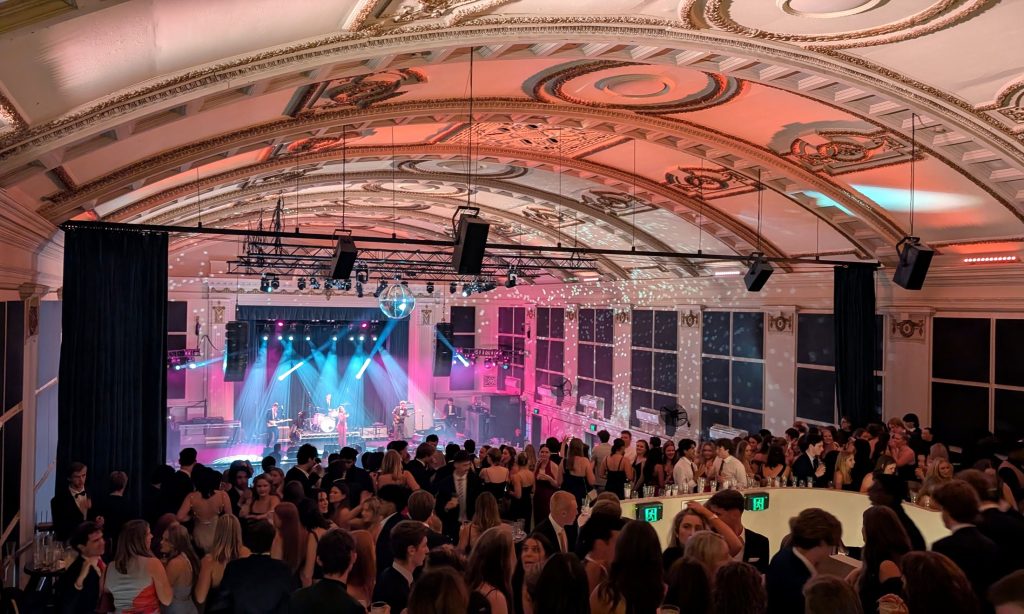Guests gathered beneath the ornate ceiling at a substantial Northcote Theatre event