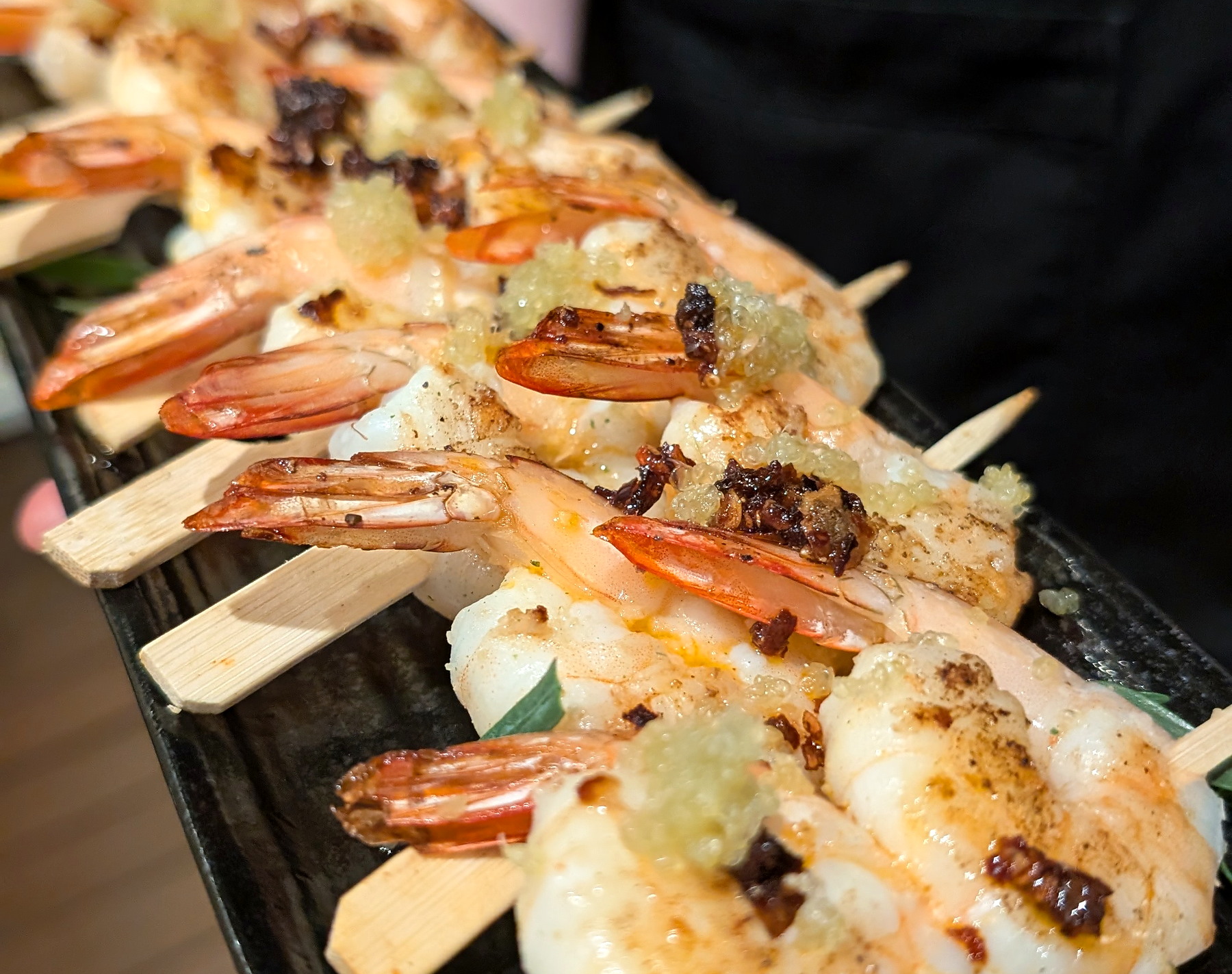 Premium prawn canapés presented for event service