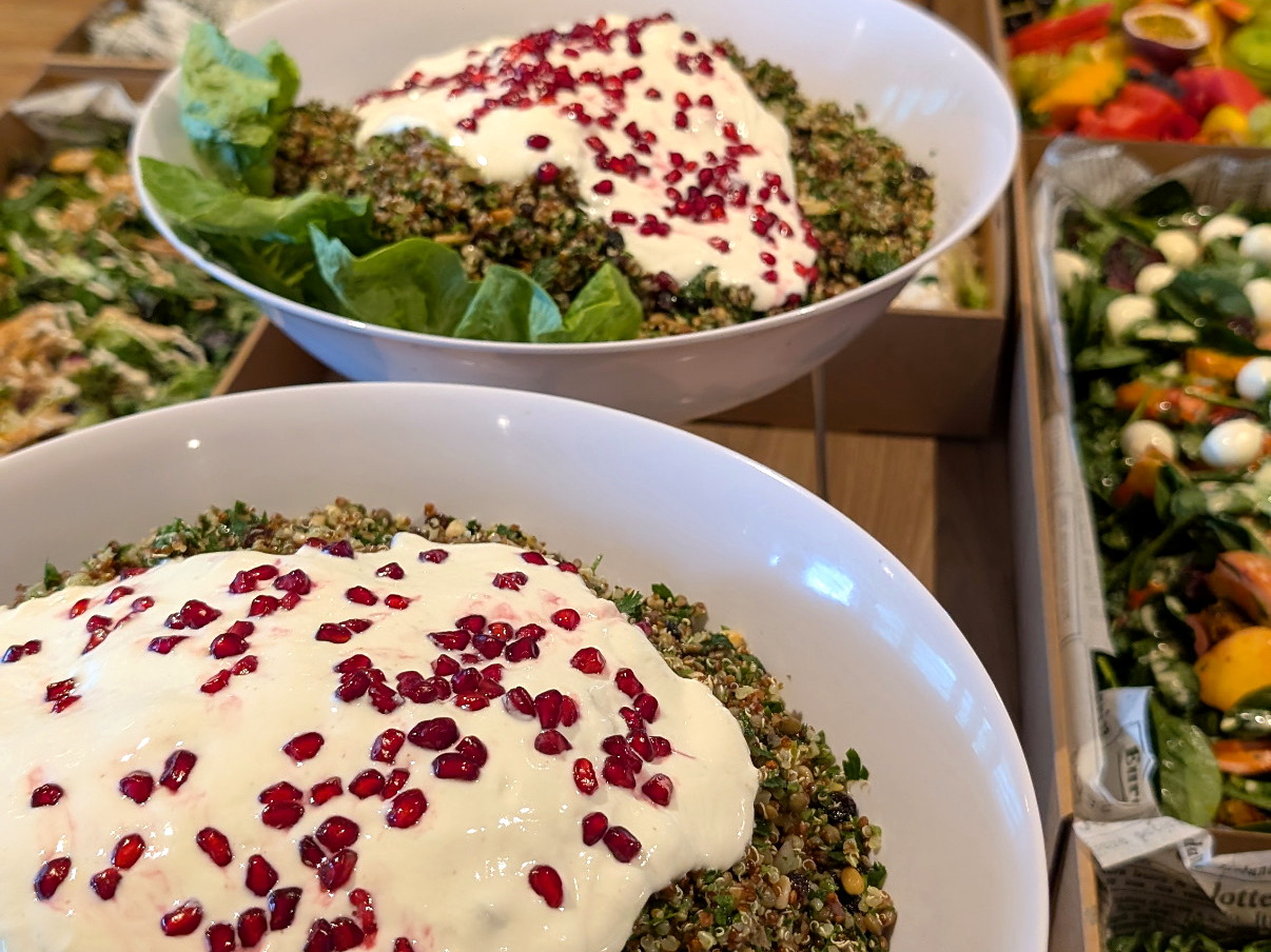 Grain salads finished with pomegranate