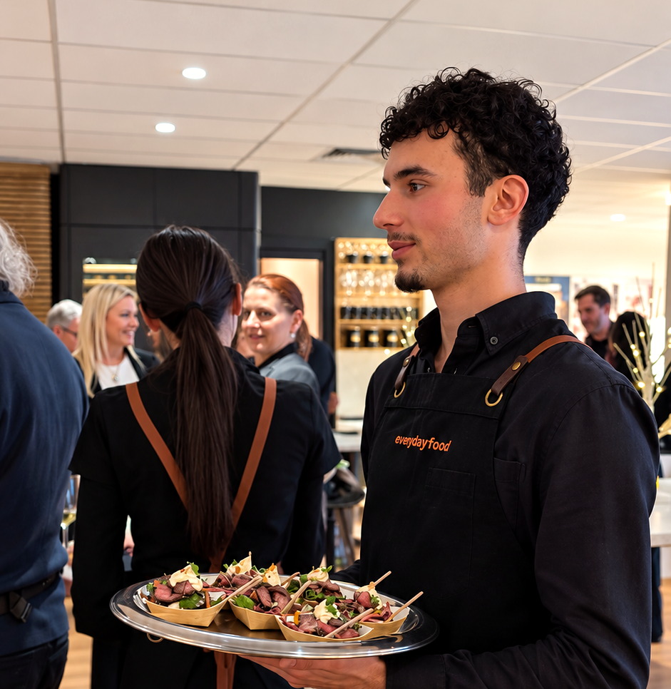 Everydayfood staff serving canapes at a corporate event