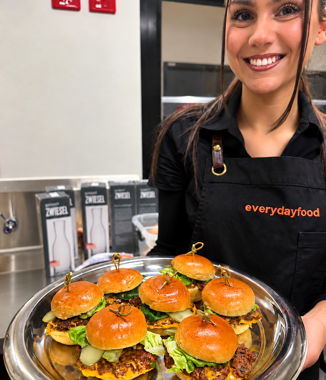 An everydayfood team member presenting substantial finger food
