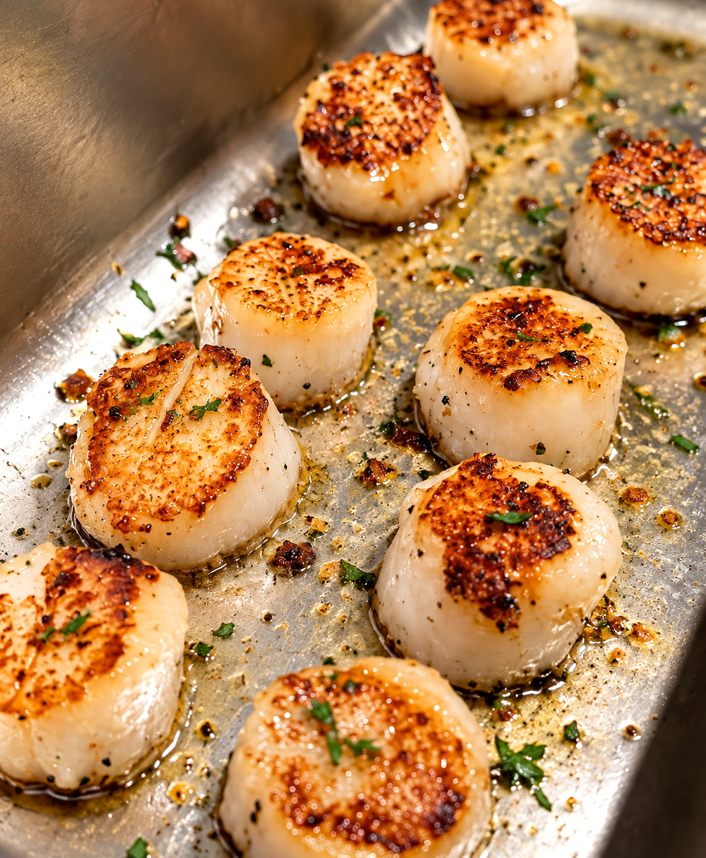 Hand-finished scallops prepared for wedding service