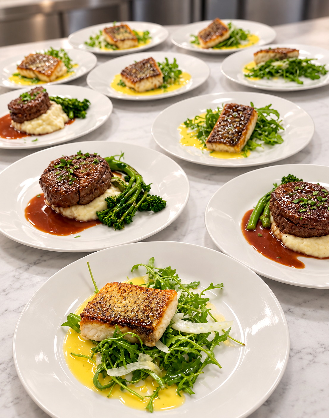 Everydayfood plated meals prepared for professional event catering